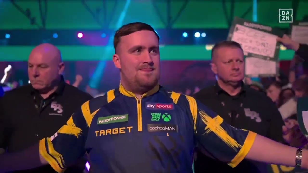 Luke Littler in actie tegen Mike De Decker op de World Masters 2026